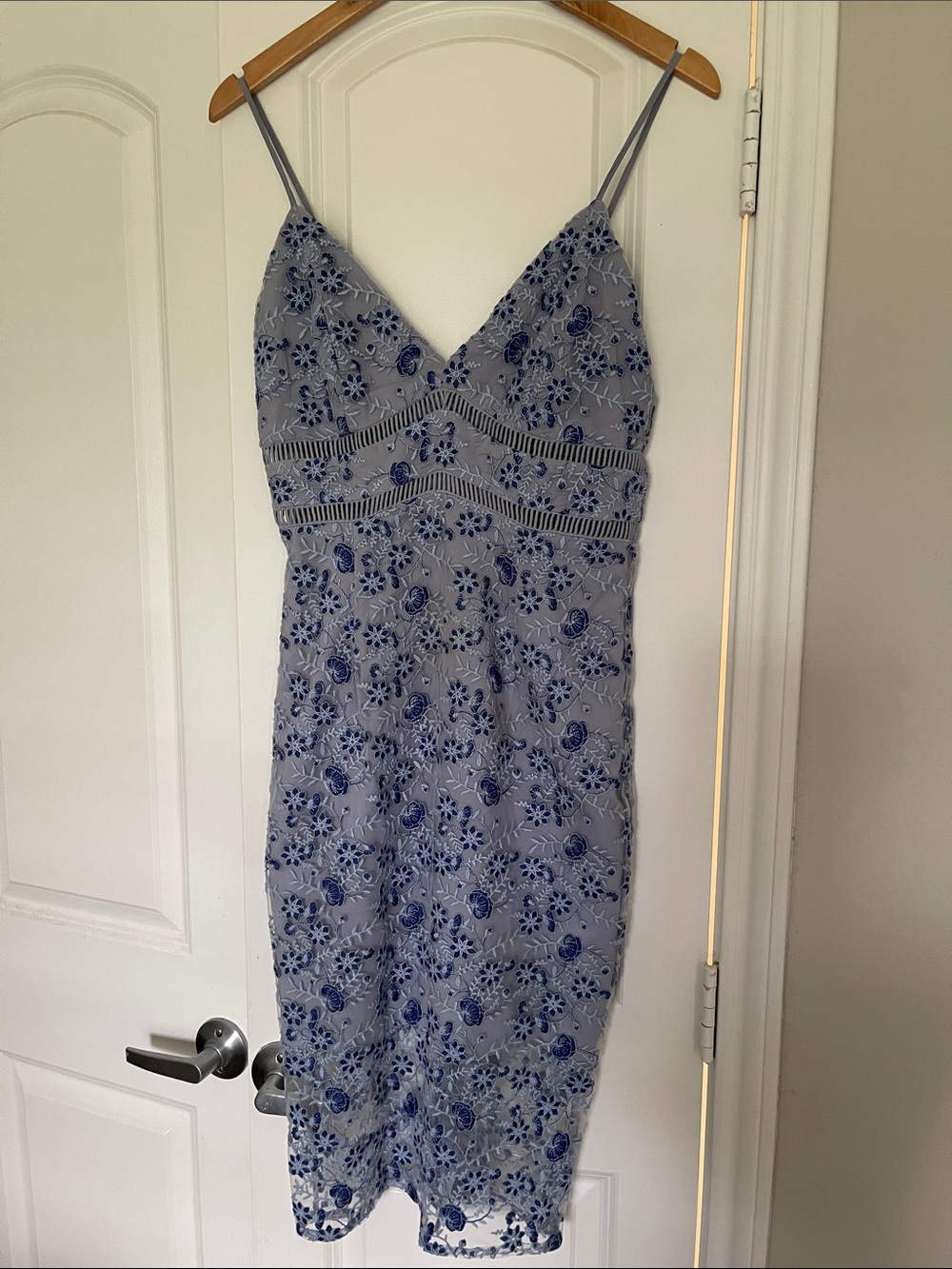 Bardot Blue and Light Gray Floral Embroidered Dress
